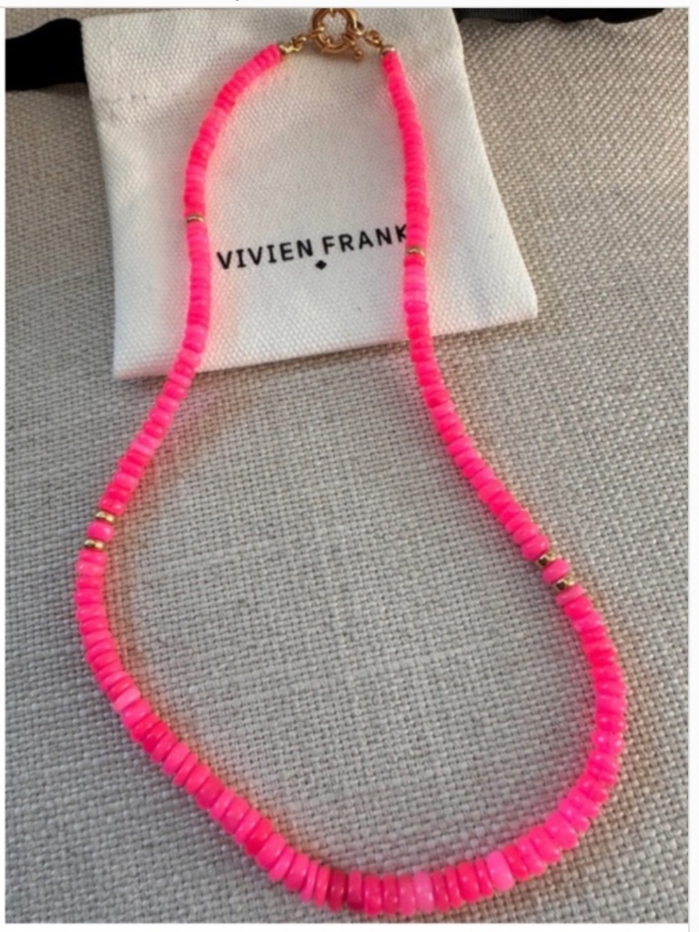 Vivien Frank Neon Pink Gemstone Beaded Necklace 14K Gold Filled - Picture 2 of 9